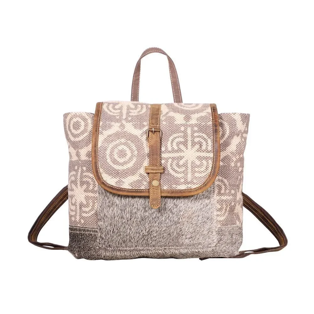 Myra Bag Handmade Dreamer Backpack Upcycled Canvas & Cowhide Leather - Picture 6 of 6